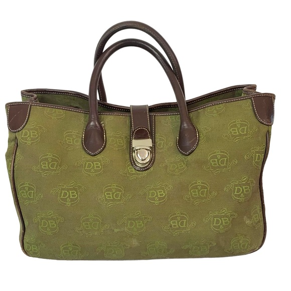 DOONEY & BURKE Green Monogram Canvas Leather Trim Satchel - Picture 1 of 16